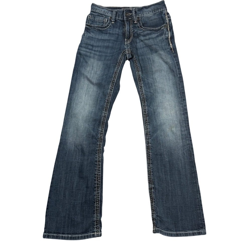 Y2k BKE Carter Low Rose Bootcut Jeans Boys 25S Dark Wash Contrast Stitch Stretch